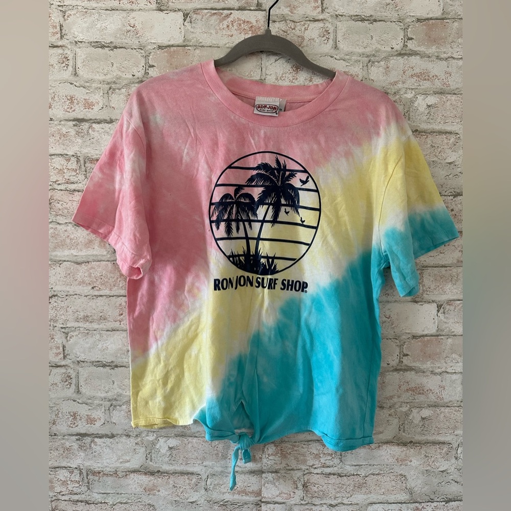 ❌BOGO Ron Jon Pink and Yellow tie-dye Short Sleeve Tee with Retro Graphic